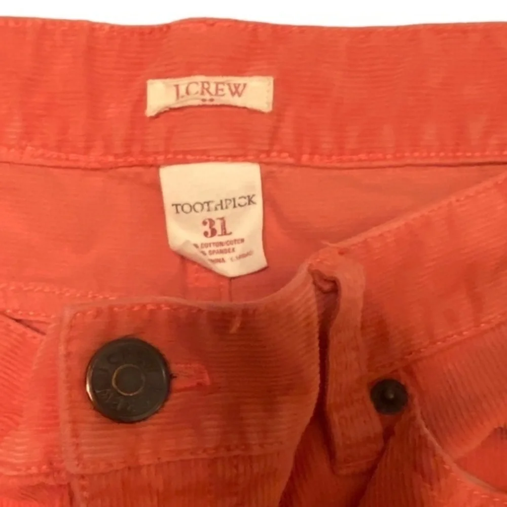 J. Crew women’s coral orange corduroy toothpick pants size 31